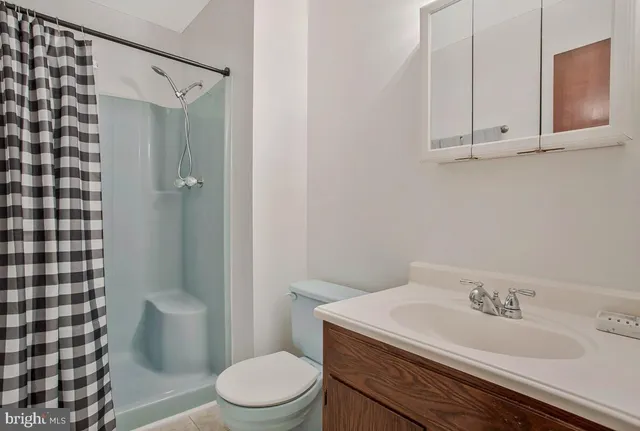 a bathroom with a sink a toilet a shower and a mirror