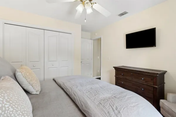 a view of a lake with a yard