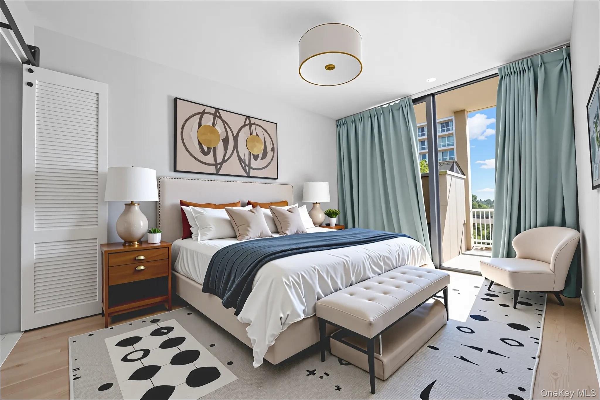 131-02 40th Road, Unit 12G Queens, NY 11354 - Photo 12 of 18 a bedroom with a bed couch and a window