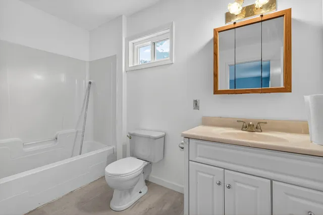 a bathroom with a toilet a sink and mirror