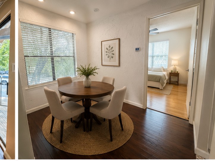 3744 Valley View Road, Unit C Austin, TX 78704 - Photo 3 of 25 a view of a dining room with furniture window and wooden floor