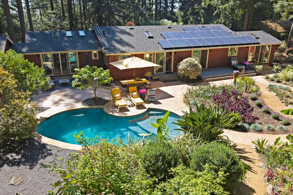 17600 Willow Creek Road Occidental, CA 95465 - Photo 38 of 79 Drone shot of the pool and garden.