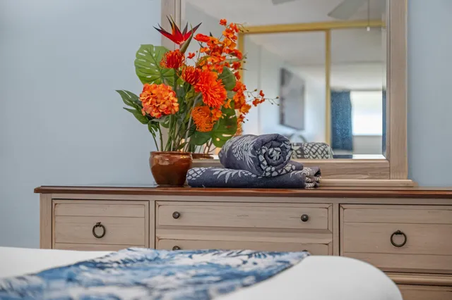 a view of a couch in a bed