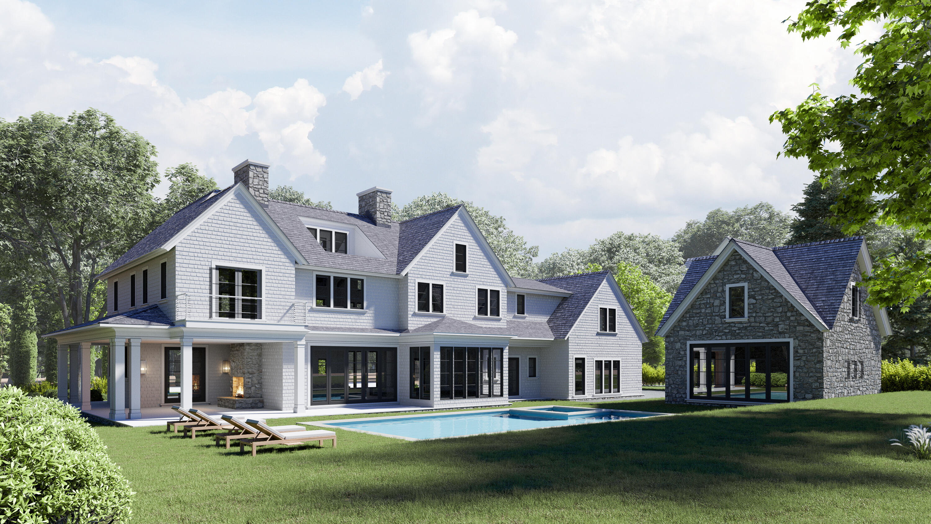 88 Pear Tree Point Road Darien, CT 06820 - Photo 4 of 12 a front view of a house with a garden and plants