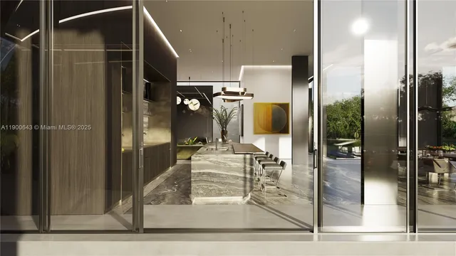 a kitchen with refrigerator and window