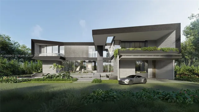 a view of a house with backyard and porch