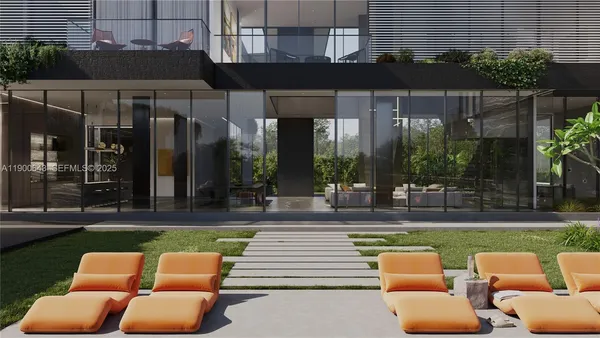 a view of a patio with couches table and chairs and potted plants