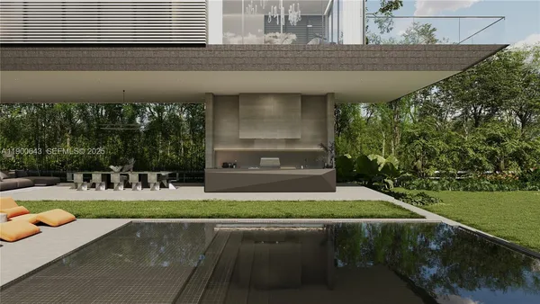 a view of a house with swimming pool and sitting area