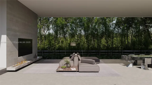 a view of a lake with couches and city view