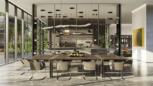 a kitchen with a table and chairs