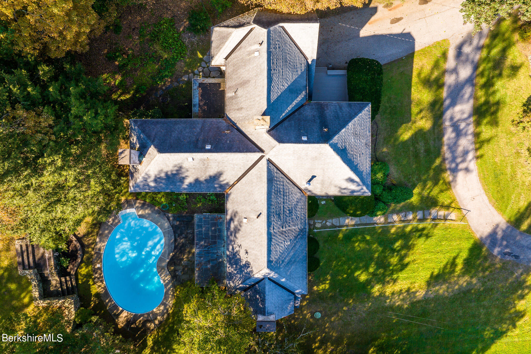 2 Cherry Street Stockbridge, MA 01262 - Photo 41 of 42 an aerial view of a house with swimming pool and garden space