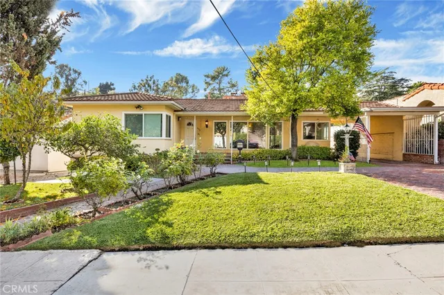 front view of a house with a patio