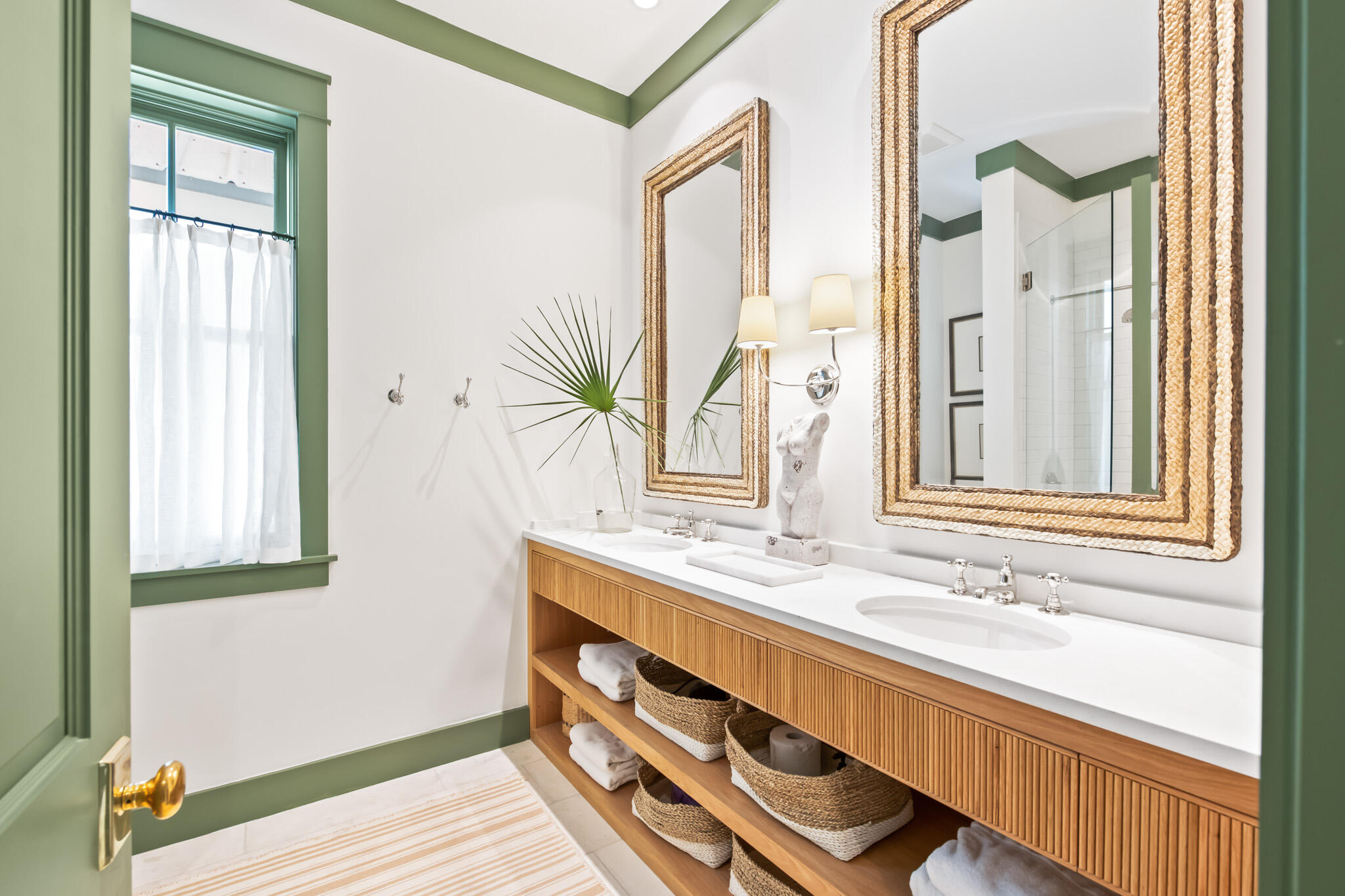 84 Windward Lane Inlet Beach, FL 32461 - Photo 22 of 67 a bathroom with a granite countertop sink and a large mirror next to a window