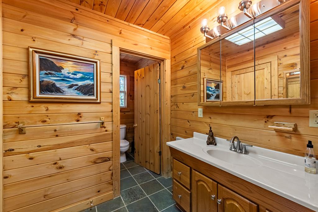 212 Dogpatch Lane Blue Ridge, GA 30513 - Photo 52 of 70 a bathroom with a sink a vanity and a mirror