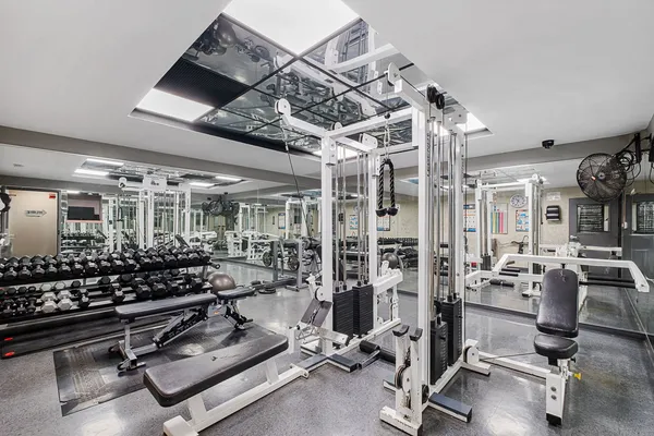 a view of a room with gym equipment