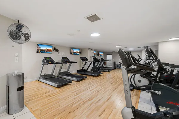 a view of a room with gym equipment