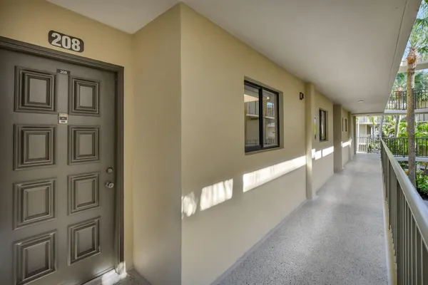 a hallway with windows