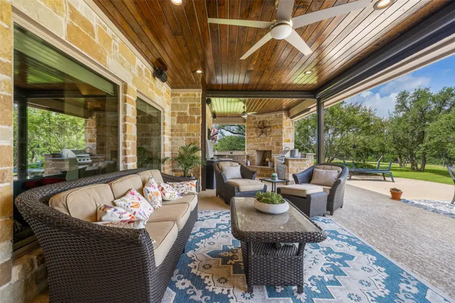 a outdoor living space with furniture and garden view