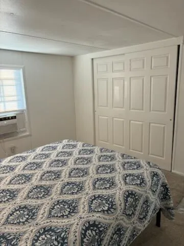 a bedroom with a bed and a dresser