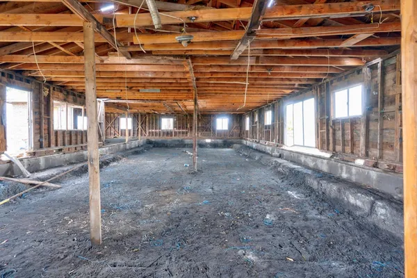a view of a room with wooden roof