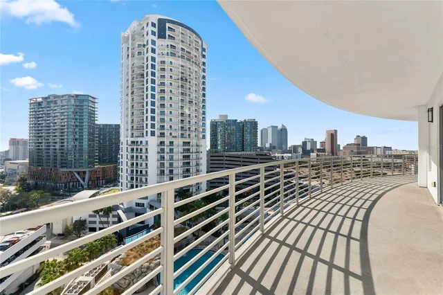 a view of a city from a balcony