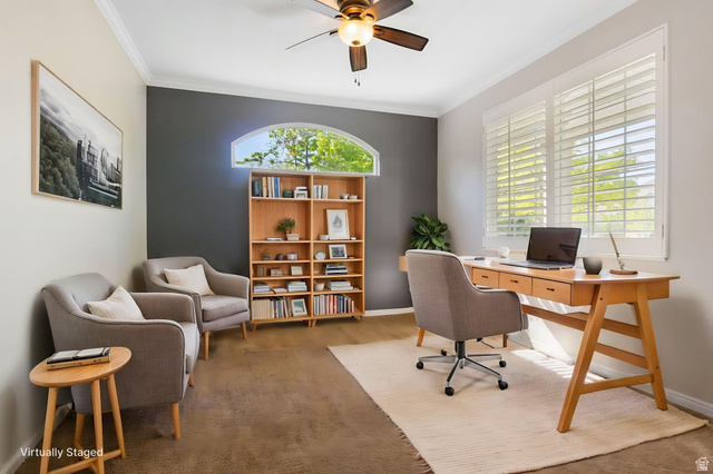 1417 Blacksmith Lane Draper, UT 84020 - Photo 6 of 57 Versatile room featuring a built-in bookshelf, arched transom window, and plantation shutters