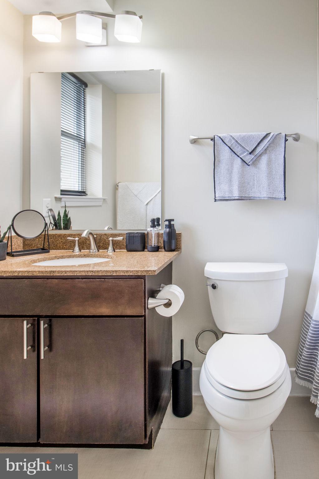 417 18th Street Northeast, Unit 101 Washington, DC 20002 - Photo 18 of 57 a bathroom with a sink a toilet and mirror