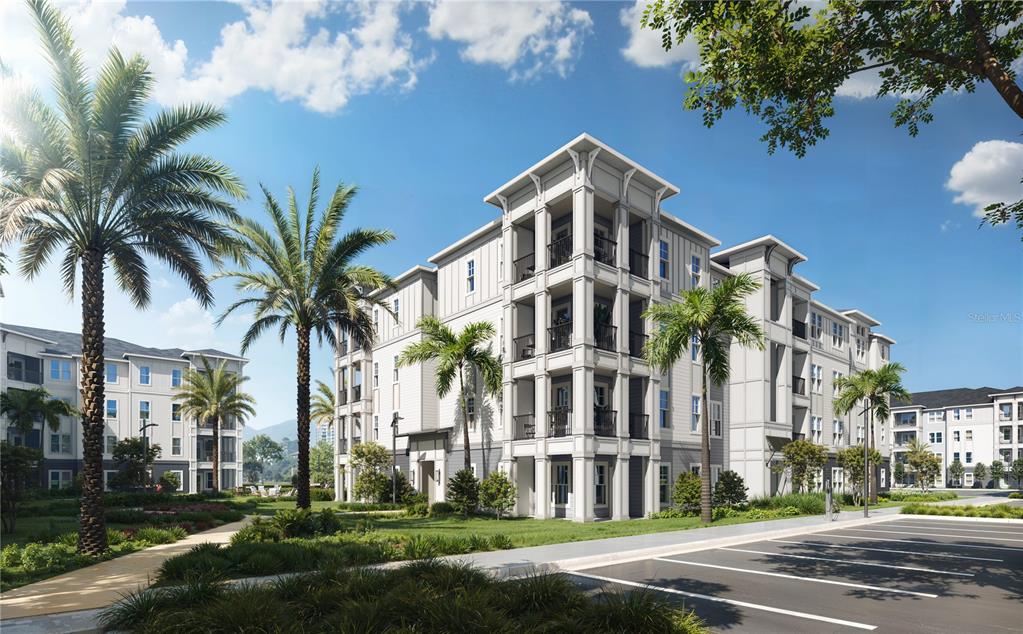 a view of a building with a yard