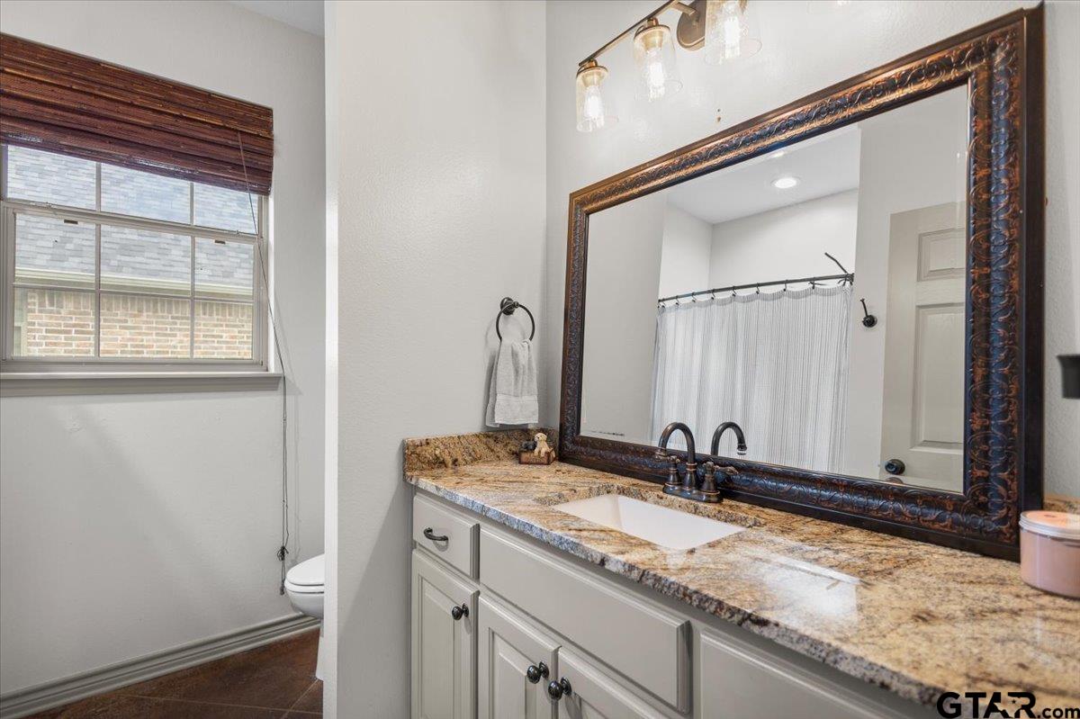 21192 Altuda Lane Flint, TX 75762 - Photo 31 of 46 a bathroom with a granite countertop sink and a mirror