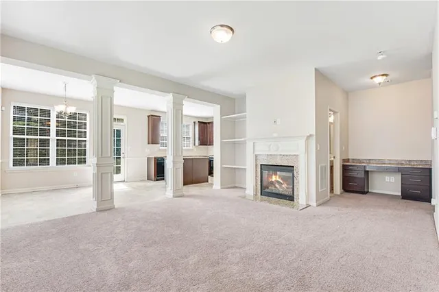 a view of a livingroom with a fireplace