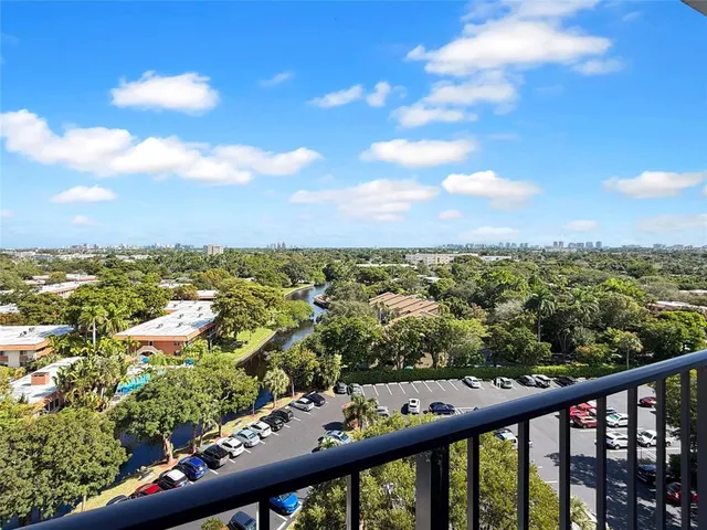 a view of a city from a balcony