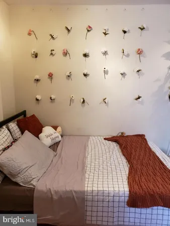 a bedroom with a bed