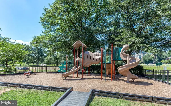 a park view with a slide