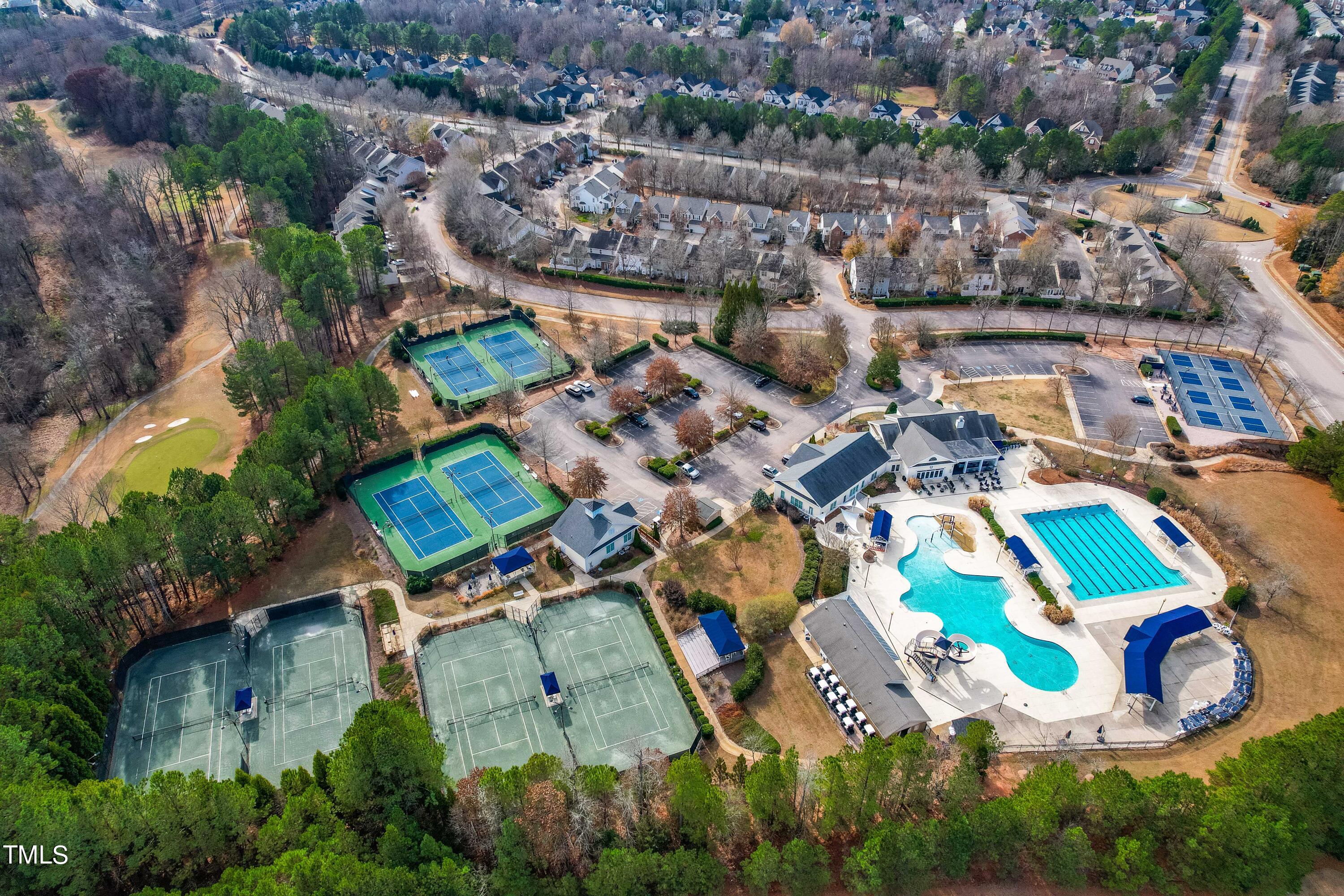 12219 Fox Valley Street Raleigh, NC 27614 - Photo 35 of 36 an aerial view of residential house with outdoor space and swimming pool