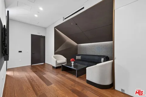 a living room with wooden floor