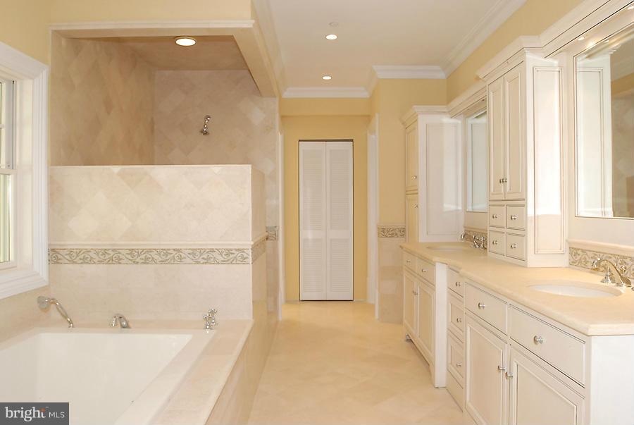 8539 Howell Road Bethesda, MD 20817 - Photo 12 of 22 a bathroom with a tub sink and a mirror