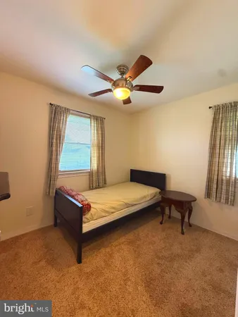 a bedroom with furniture and a ceiling fan