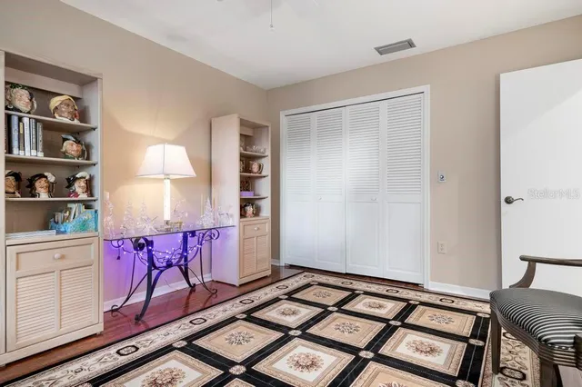 a view of an empty room and shelves