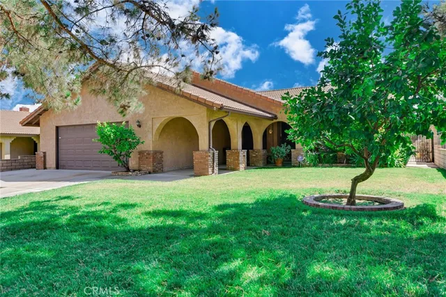 a view of a garden with a slide