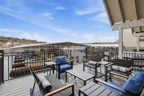 a view of a terrace with seating area