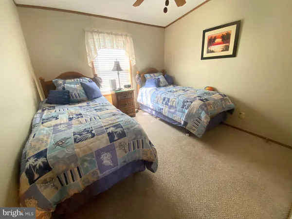 a bedroom with two beds and a window