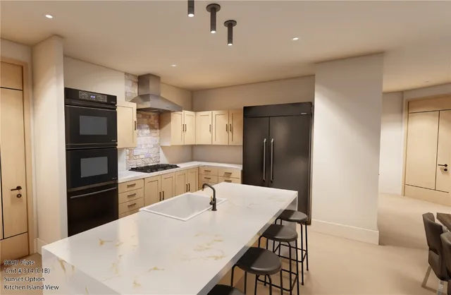 a kitchen with appliances cabinets and a counter top space