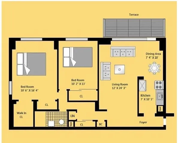 a view of a street with an outdoor seating