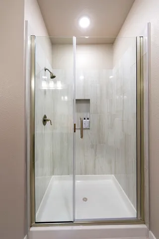 a bathroom with a shower