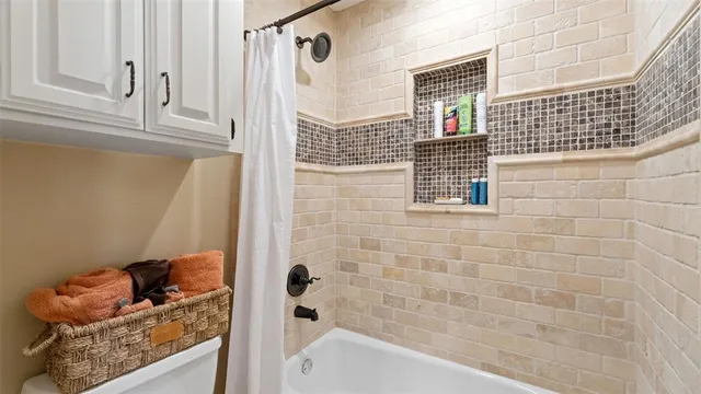 a bathroom with a bathtub