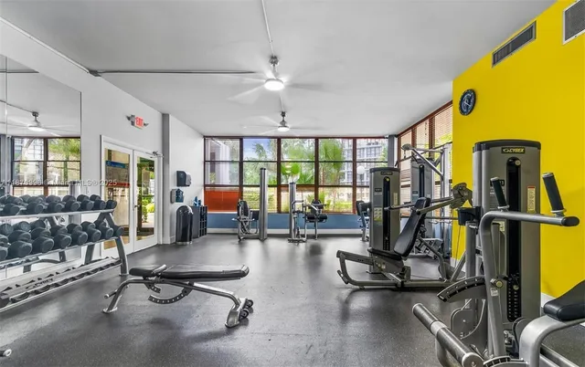 a view of a room with gym equipment