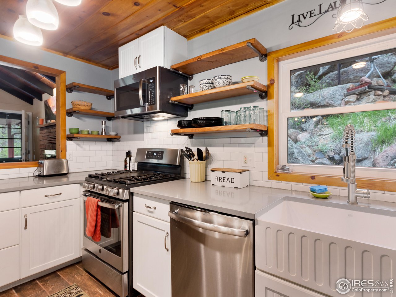 390 Riverside Drive Lyons, CO 80540 - Photo 21 of 21 Kitchen showing stainless appliances and farm Sink