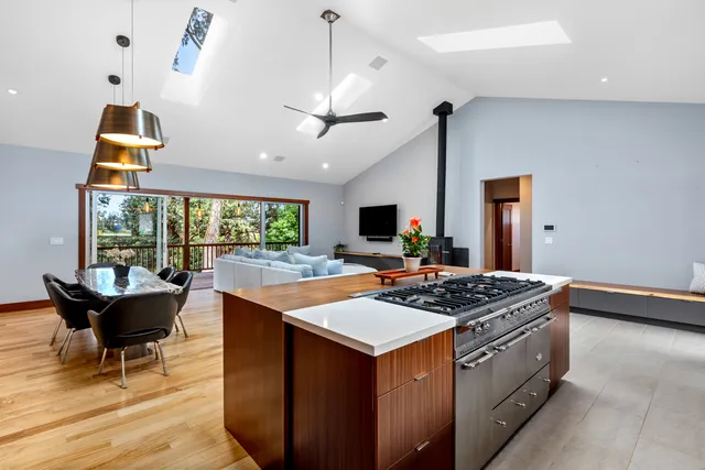 a kitchen with a stove and a sink