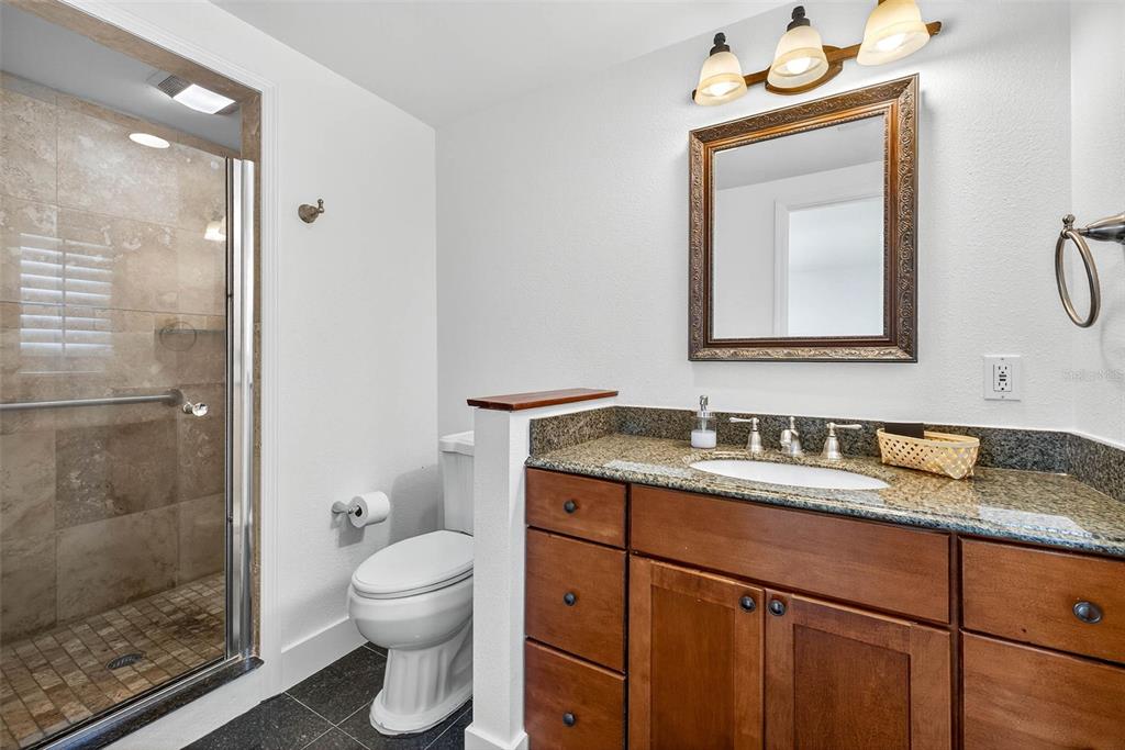 3225 West Shell Point Road Ruskin, FL 33570 - Photo 27 of 57 a bathroom with a granite countertop toilet sink and mirror
