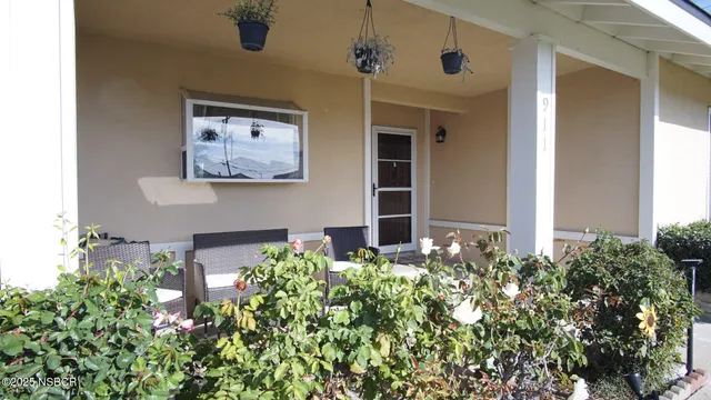 view of a house with potted plants
